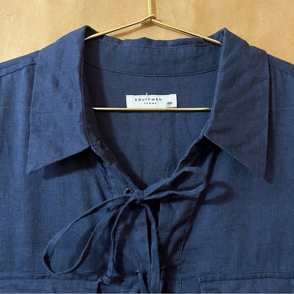 Equipment | Knox Corset Front Linen Shirtdress Popover Mini Dress Blue Size M - Picture 5 of 13